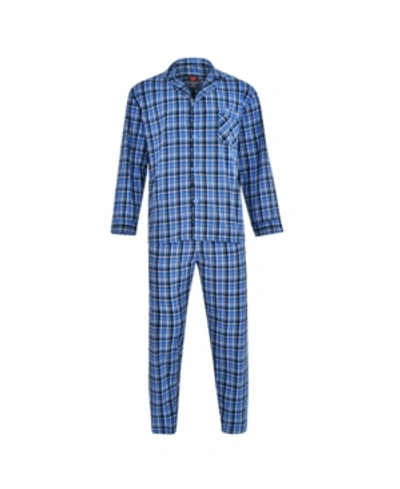 Hanes Platinum Hanes Men's Big And Tall Cvc Broadcloth Pajama Set In Blue Plaid