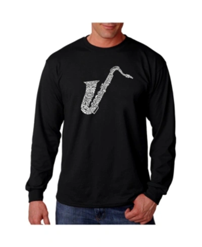 La Pop Art Men's Word Art Long Sleeve T-shirt- Saxophone In Black