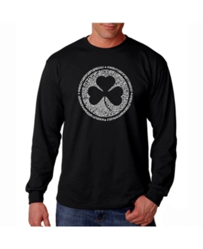 La Pop Art Men's Word Art Long Sleeve T-shirt- Irish Eyes Clover In Black