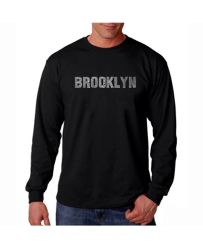 La Pop Art Men's Word Art Long Sleeve T-shirt- Brooklyn Neighborhoods In Black