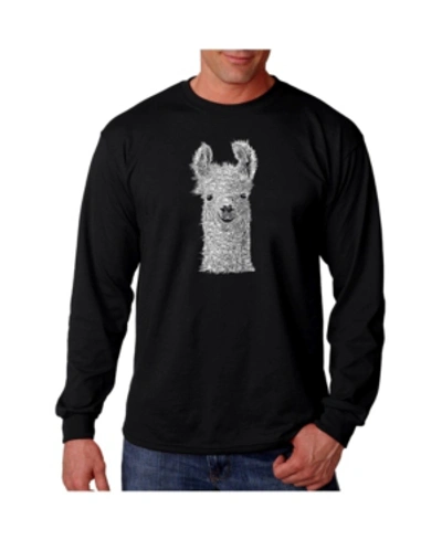 La Pop Art Men's Word Art Long Sleeve T-shirt- Llama In Black