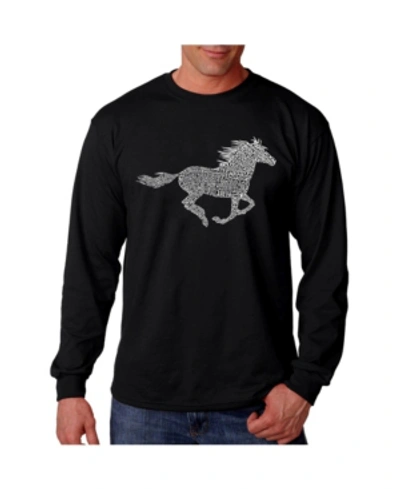 La Pop Art Men's Word Art Long Sleeve T-shirt- Mustang In Black