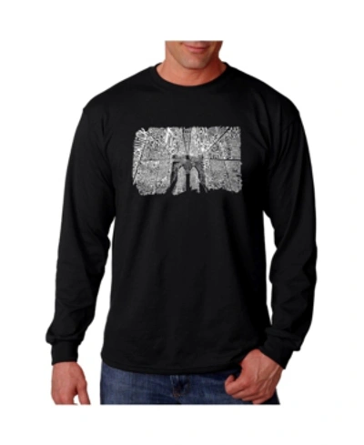 La Pop Art Men's Word Art Long Sleeve T-shirt- Brooklyn Bridge In Black