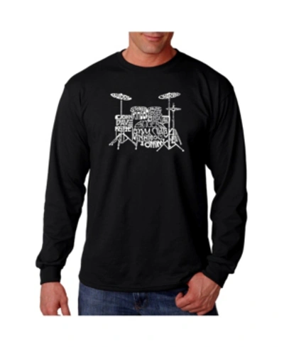 La Pop Art Men's Word Art Long Sleeve T-shirt- Drums In Black