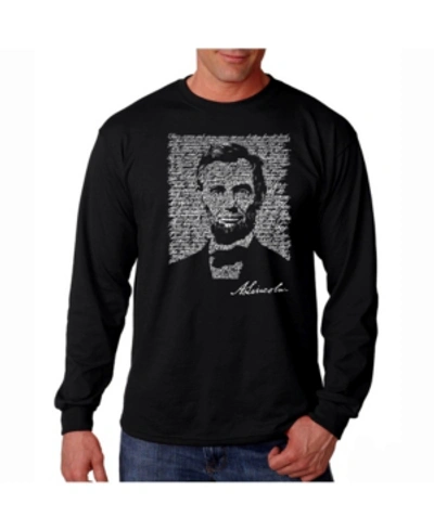 La Pop Art Men's Word Art Long Sleeve T-shirt- Abraham Lincoln In Black