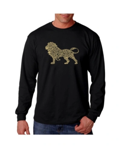 La Pop Art Men's Word Art Long Sleeve T-shirt- Lion In Black