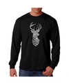 La Pop Art Men's Word Art Long Sleeve T-shirt- Types Of Deer In Black