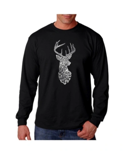 La Pop Art Men's Word Art Long Sleeve T-shirt- Types Of Deer In Black