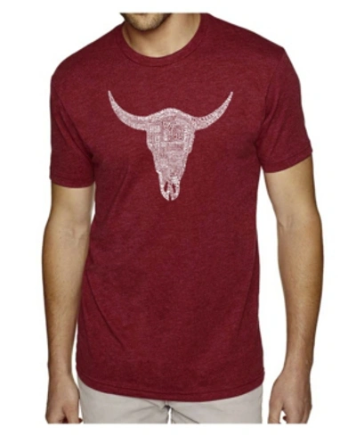 La Pop Art Men's Premium Word Art T-shirt - Cowskull Country Hits In Burgundy