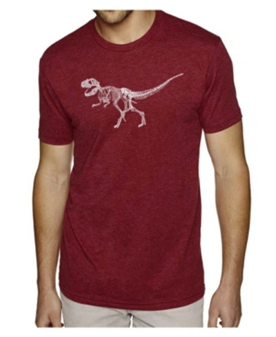 La Pop Art Men's Premium Word Art T-shirt - Dinosaur T-rex Skeleton In Burgundy