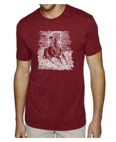 La Pop Art Men's Premium Word Art T-shirt - Horse Breeds In Burgundy