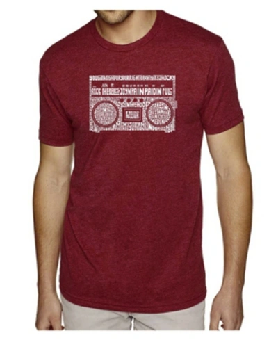 La Pop Art Men's Premium Word Art T-shirt - Greatest Rap Hits Of The 1980's In Burgundy