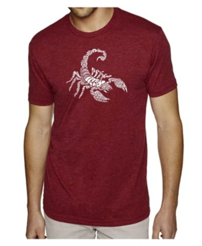 La Pop Art Men's Premium Word Art T-shirt - Types Of Scorpions In Burgundy