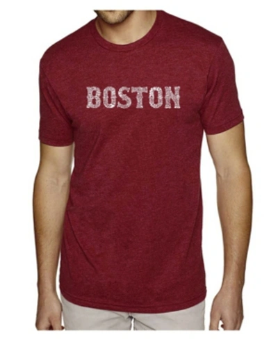 La Pop Art Men's Premium Word Art T-shirt - Boston Neighborhoods In Burgundy