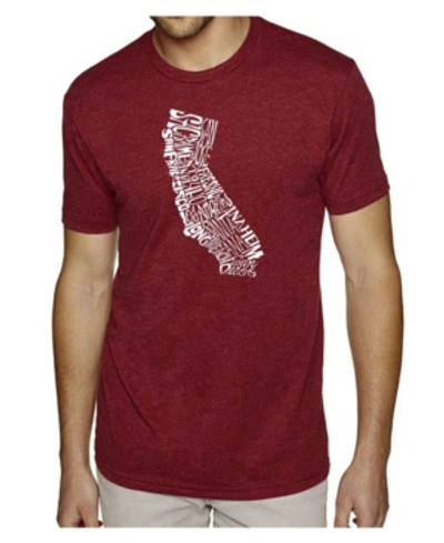 La Pop Art Men's Premium Word Art T-shirt - California State In Burgundy