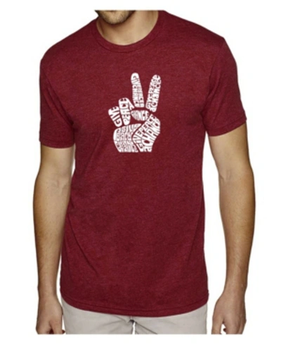 La Pop Art Men's Premium Word Art T-shirt - Peace Fingers In Burgundy