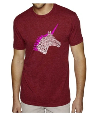 La Pop Art Men's Premium Word Art T-shirt - Unicorn In Burgundy