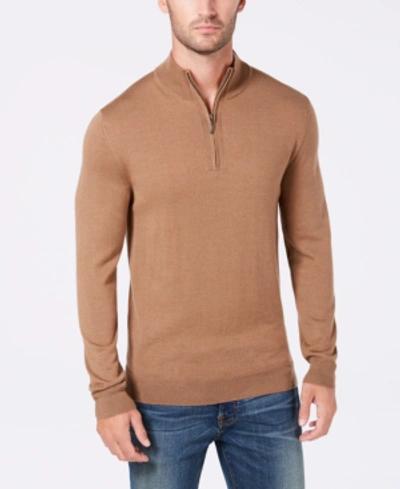 Club Room Men's Quarter-zip Merino Wool Blend Sweater, Created For Macy's In Fawn Heather