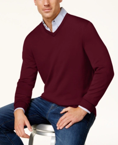 Club Room Men's Solid V-neck Merino Wool Blend Sweater, Created For Macy's In Red Plum