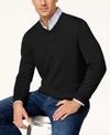 CLUB ROOM MEN'S SOLID V-NECK MERINO WOOL BLEND SWEATER, CREATED FOR MACY'S