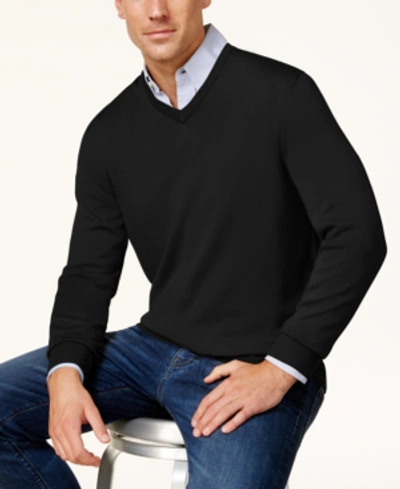 Club Room Men's Solid V-neck Merino Wool Blend Sweater, Created For Macy's In Black