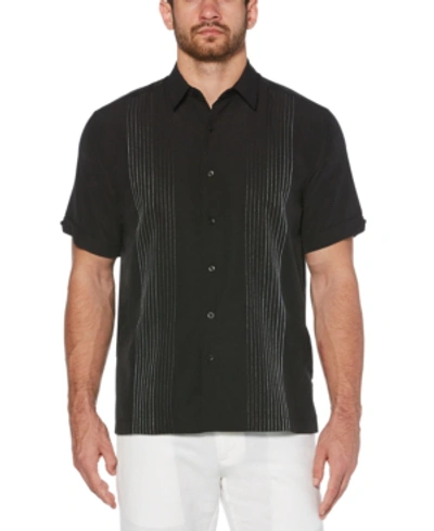 Cubavera Men's Big & Tall Ombre Embroidered Stripe Short Sleeve Shirt In Black