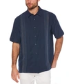 Cubavera Men's Big & Tall Ombre Embroidered Stripe Short Sleeve Shirt In Dress Blue
