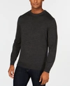 Club Room Men's Solid Crew Neck Merino Wool Blend Sweater, Created For Macy's In Ebony Heather