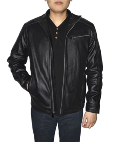 Victory Sportswear Retro Leather Men's Racing Jacket In Black