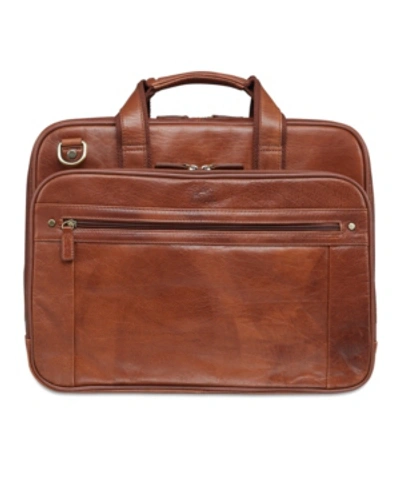 Mancini Arizona Collection Double Compartment Laptop/ Tablet Briefcase In Camel