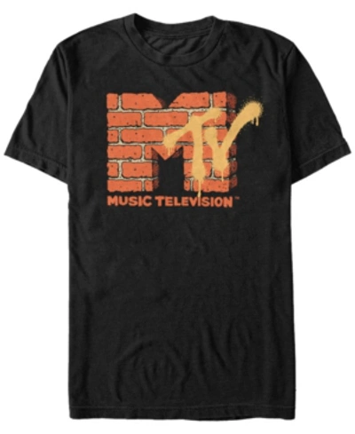 Mtv Men's Yellow And Orange Brick Logo Short Sleeve T-shirt In Black