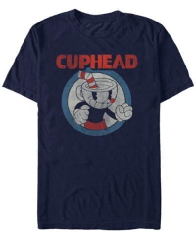 Cuphead Men's Vintage-like Circle Profile  Short Sleeve T-shirt In Navy