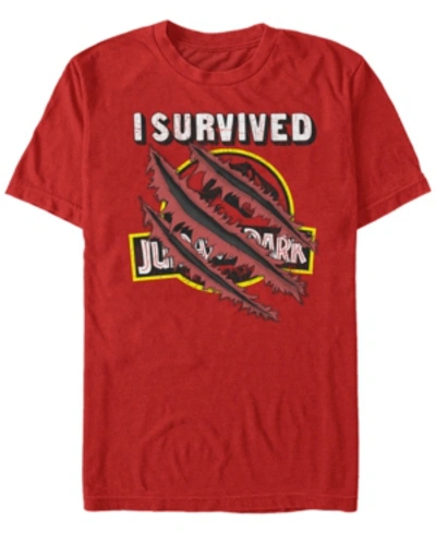 Jurassic Park Men's I Survived Scratch Short Sleeve T-shirt In Red