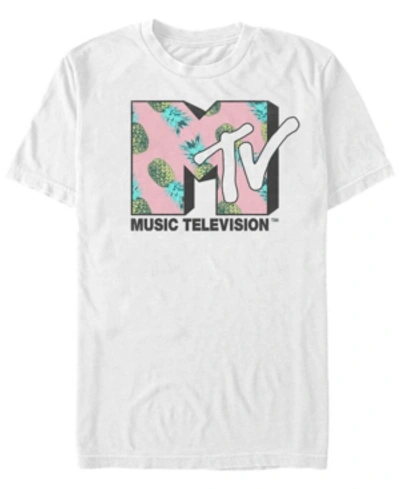 Mtv Men's Pineapple Logo Short Sleeve T-shirt In White