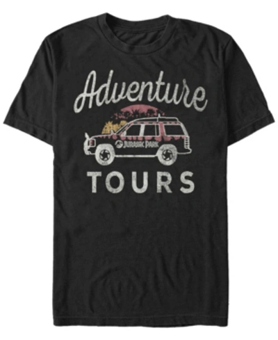 Jurassic Park Men's Distressed Vintage-like Adventure Tours Short Sleeve T-shirt In Black