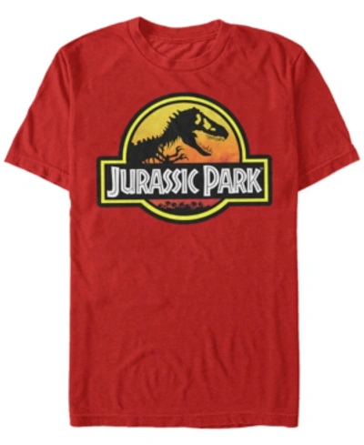 Jurassic Park Men's Classic Logo Outlined Short Sleeve T-shirt In Red