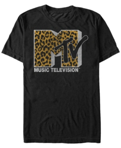 Mtv Men's Cheetah Print Logo Short Sleeve T-shirt In Black
