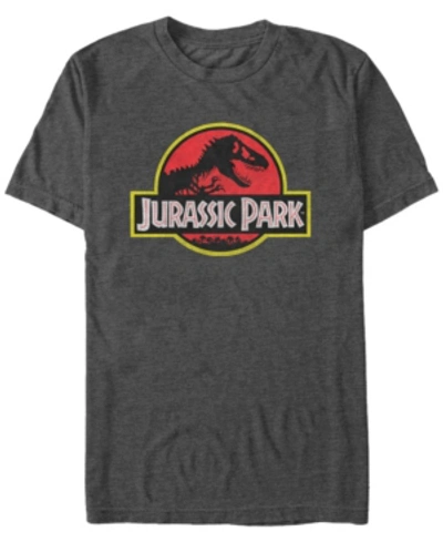 Jurassic Park Men's Classic Distressed Logo Short Sleeve T-shirt In Charcoal H