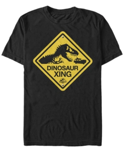 Jurassic Park Men's Dinosaur Crossing Sign Short Sleeve T-shirt In Black