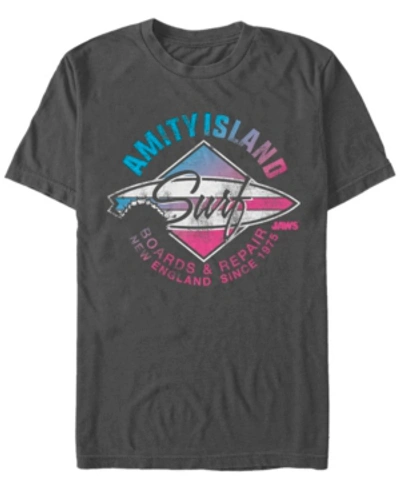 Jaws Men's Distressed Amity Island Short Sleeve T-shirt In Charcoal