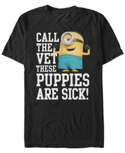 Minions Illumination Men's Despicable Me Call The Vet, These Puppies Are Sick Short Sleeve T-shirt In Black