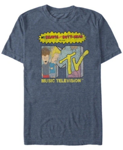 Mtv Men's Distressed Beavis And Butthead Head Bangers Logo Short Sleeve T-shirt In Navy Heath