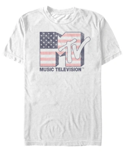 Mtv Men's American Flag Logo Short Sleeve T-shirt In White