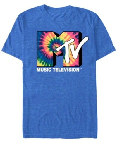 Mtv Men's Vintage-like Tie-dye Logo Short Sleeve T-shirt In Royal Heat