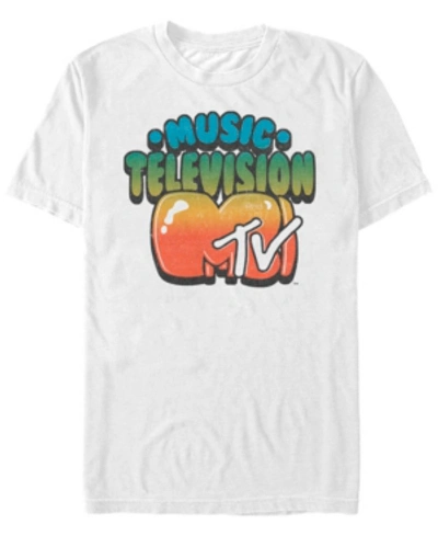 Mtv Men's Gradient Bubble Letters Logo Short Sleeve T-shirt In White