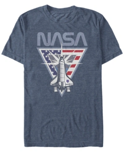 Nasa Men's American Flag Style Spaceship Launching Short Sleeve T-shirt In Navy Heath