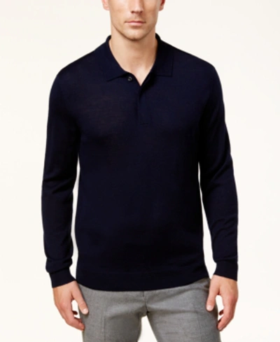 Club Room Men's Merino Wool Blend Polo Sweater, Created For Macy's In Navy Blue