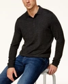 Club Room Men's Merino Wool Blend Polo Sweater, Created For Macy's In Ebony Heather