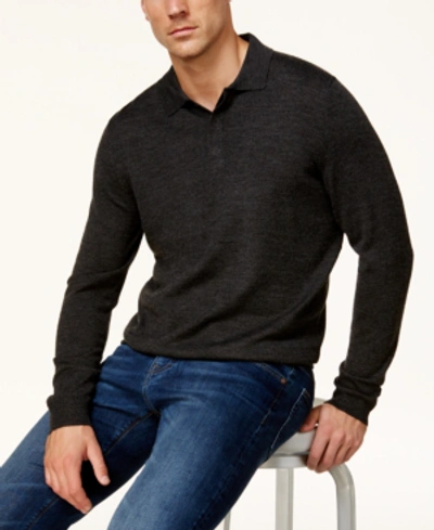 Club Room Men's Merino Wool Blend Polo Sweater, Created For Macy's In Ebony Heather