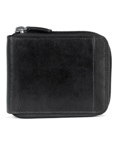 Mancini Casablanca Collection Men's Rfid Secure Center Zippered Wallet With Removable Passcase In Black